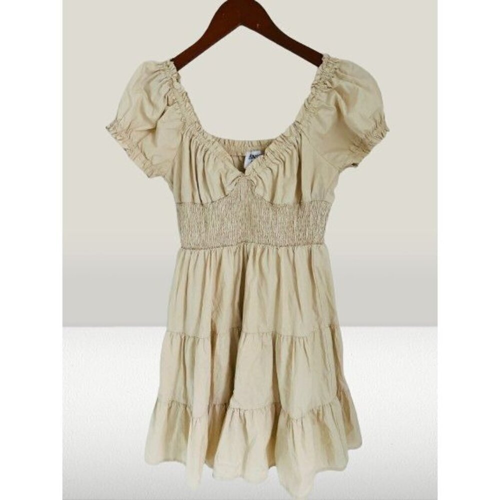 PRINCESS POLLY Dress Smocked Waist Mini Daniella Dress in Cream Size 6